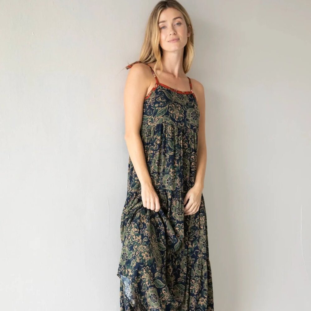Natural Life L Floral Tiered Maxi Dress - Navy & Olive